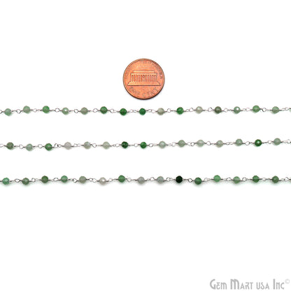 Shaded Green Rutile Faceted 3-3.5mm Silver Plated Beaded Wire Wrapped Rosary Chain