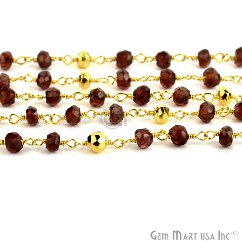 Garnet With Gold Pyrite Gold Plated Wire Wrapped Beads Rosary Chain - GemMartUSA