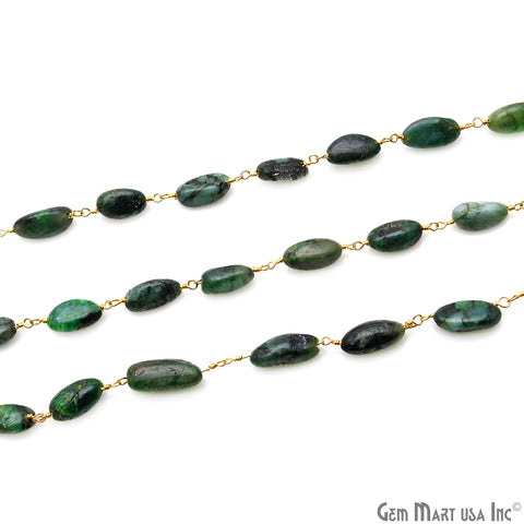 Emerald 12x5mm Tumble Beads Gold Plated Rosary Chain