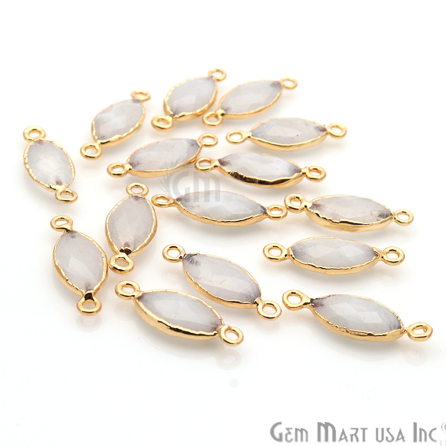 Rainbow Moonstone Marquise 8x16mm Gold Electroplated Double Bail Gemstone Connector - GemMartUSA