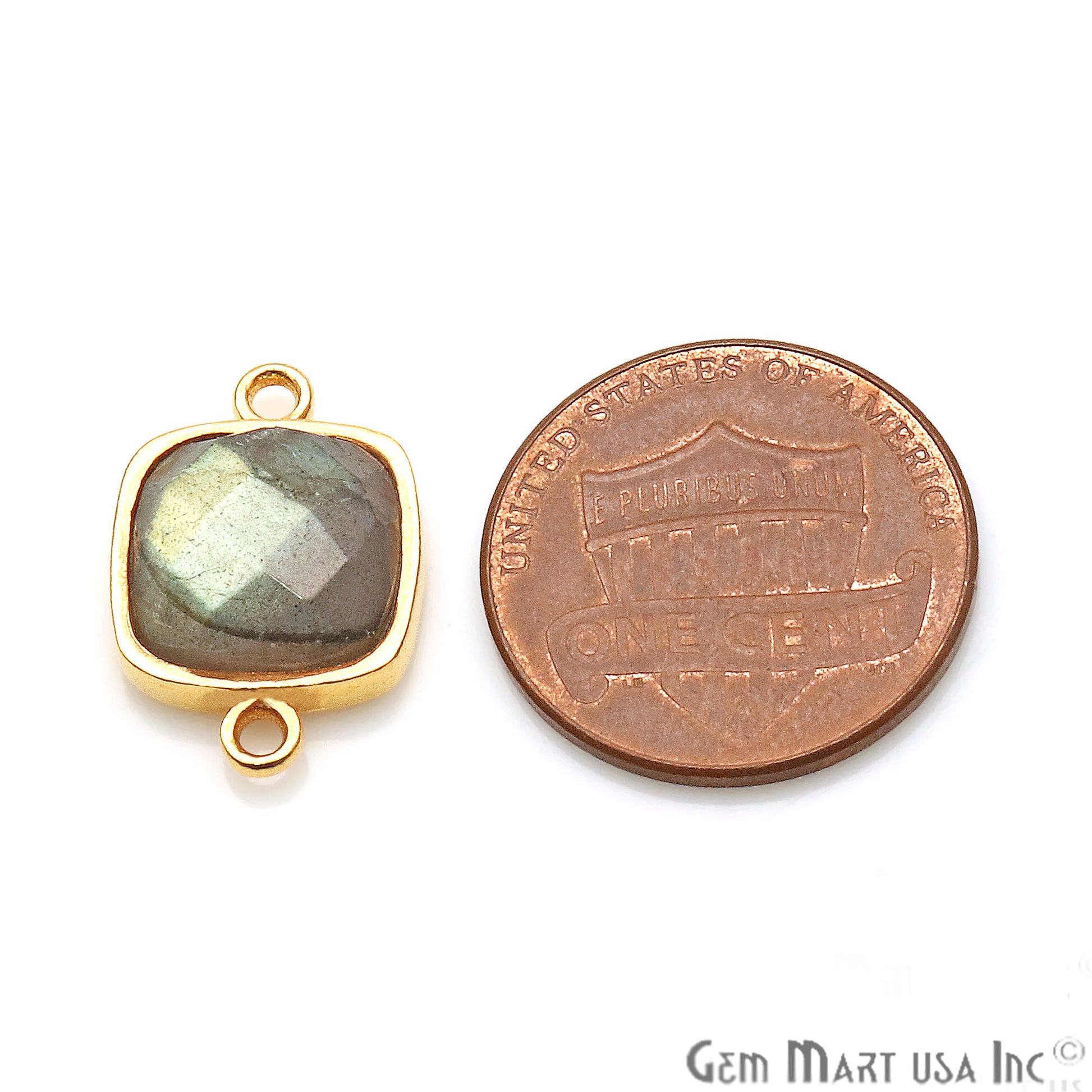 Labradorite Cushion Shape 18x12mm Gold Plated Double Bail Connector - GemMartUSA