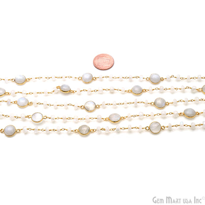 Rainbow Moonstone Cabochon Gold Plated Beads Rosary Chain