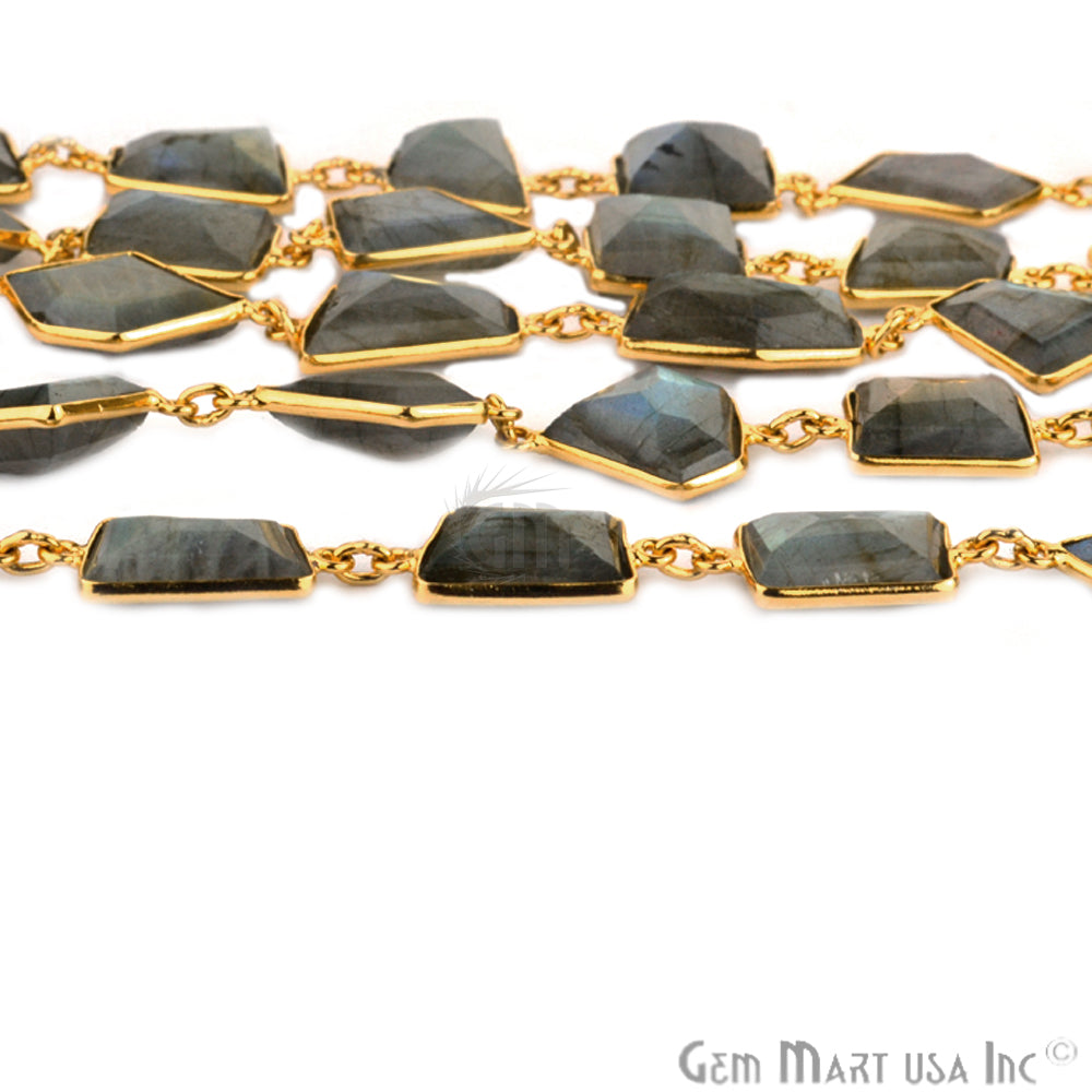 Labradorite 10-15mm Mix Shape Gold Bezel Continuous Connector Chain - GemMartUSA (763989655599)
