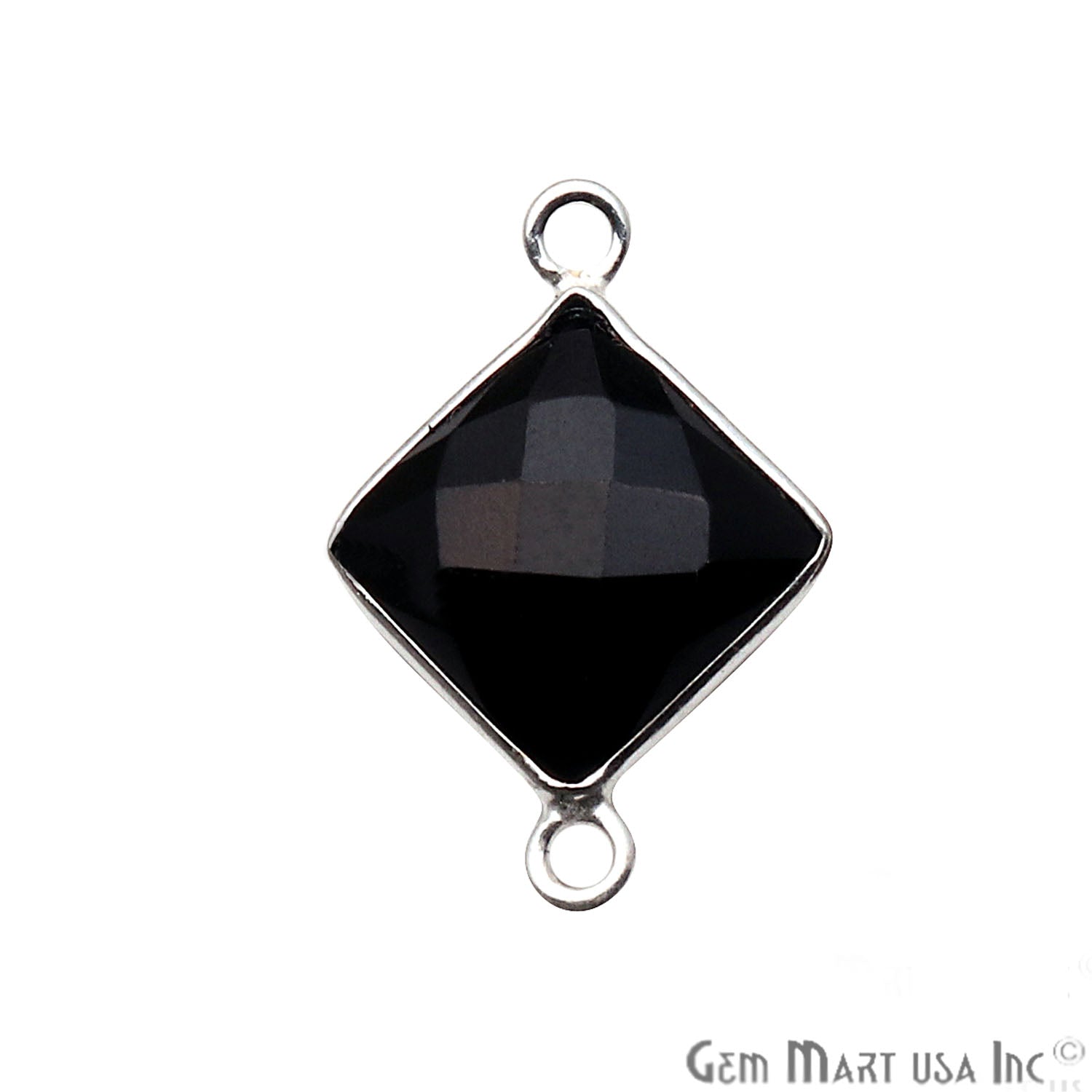 Black Onyx 10mm Square Silver Double Bail Bezel Connector - GemMartUSA