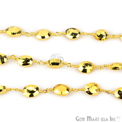 Golden Pyrite Oval 6x8mm Gold Plated Wire Wrapped Rosary Chain - GemMartUSA