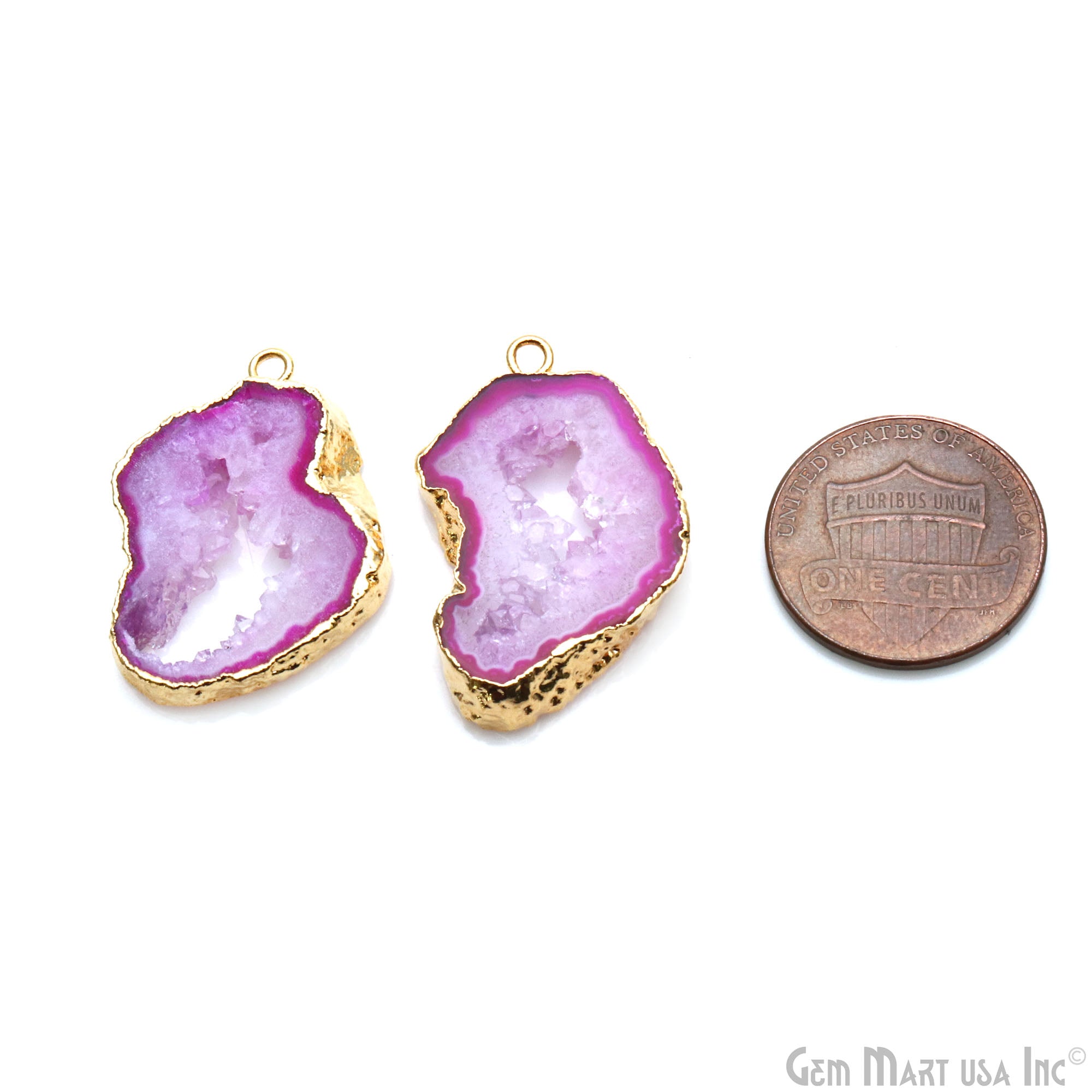 Agate Slice 29x16mm Organic  Gold Electroplated Gemstone Earring Connector 1 Pair
