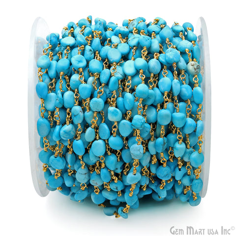 Turquoise 8x5mm Tumble Beads Gold Plated Rosary Chain