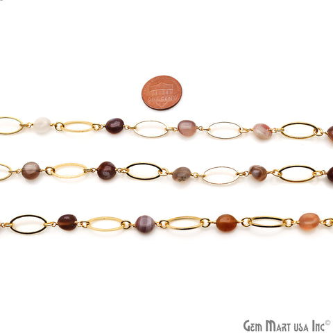 Tiger Eye With Gold Plated Oval Finding Rosary Chain - GemMartUSA