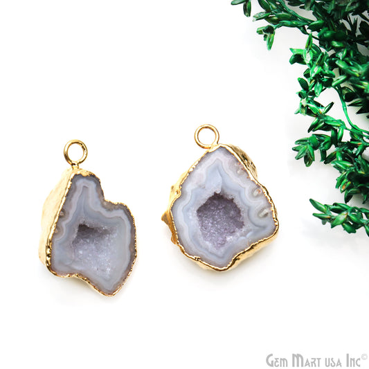 Geode Druzy 27x23mm Organic Gold Electroplated Single Bail Gemstone Earring Connector 1 Pair