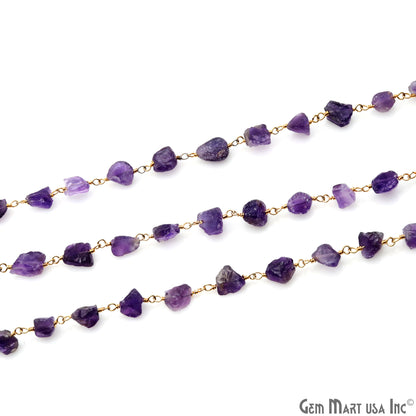 Amethyst Free Form Nugget 6-8mm Gold Plated Rosary Chain