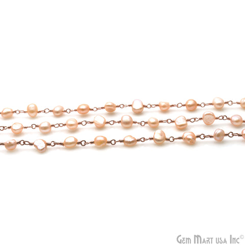Pink Pearl Free Form 5-6mm Rose Gold Plated Beads Rosary