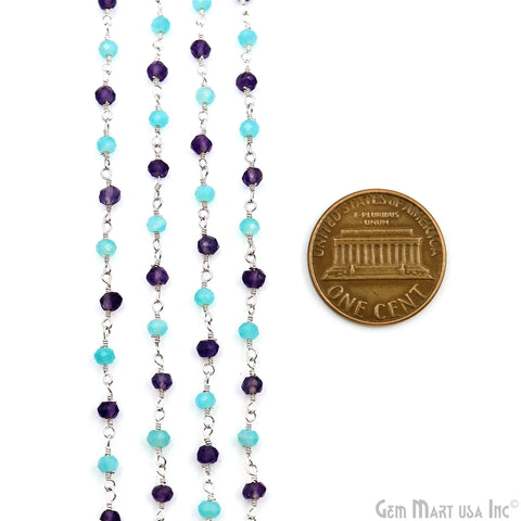 Amethyst & Amazonite Beads 3-3.5mm Silver Plated Wire Wrapped Rosary Chain
