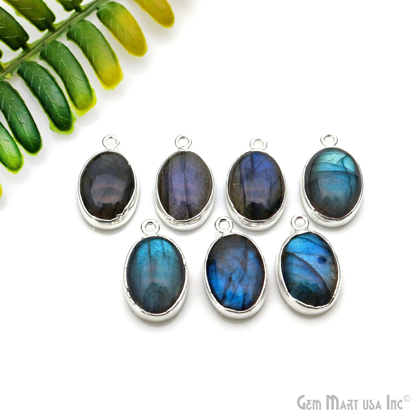 Flashy Labradorite 23x13mm Cabochon Oval Single Bail Silver Electroplated Gemstone Connector