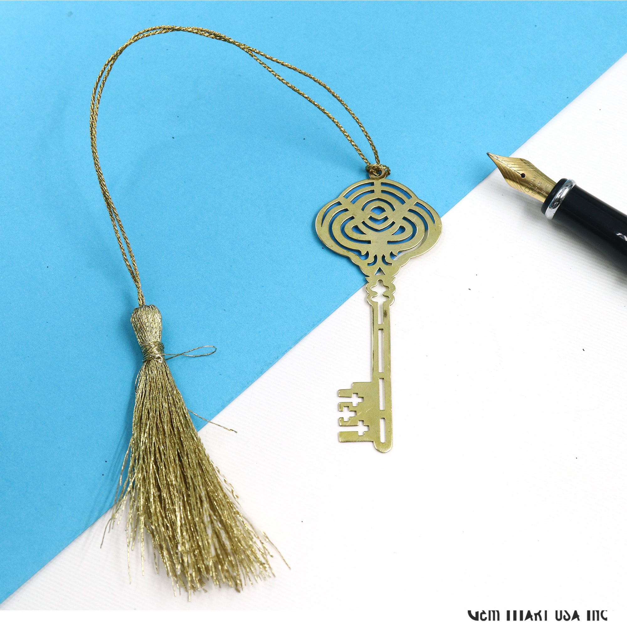 Metal Bookmark, Gold Plated Brass Bookmark, Bookmark with Tassel,  Handcrafted, 1 pc, GemMartUSA (BOOK)
