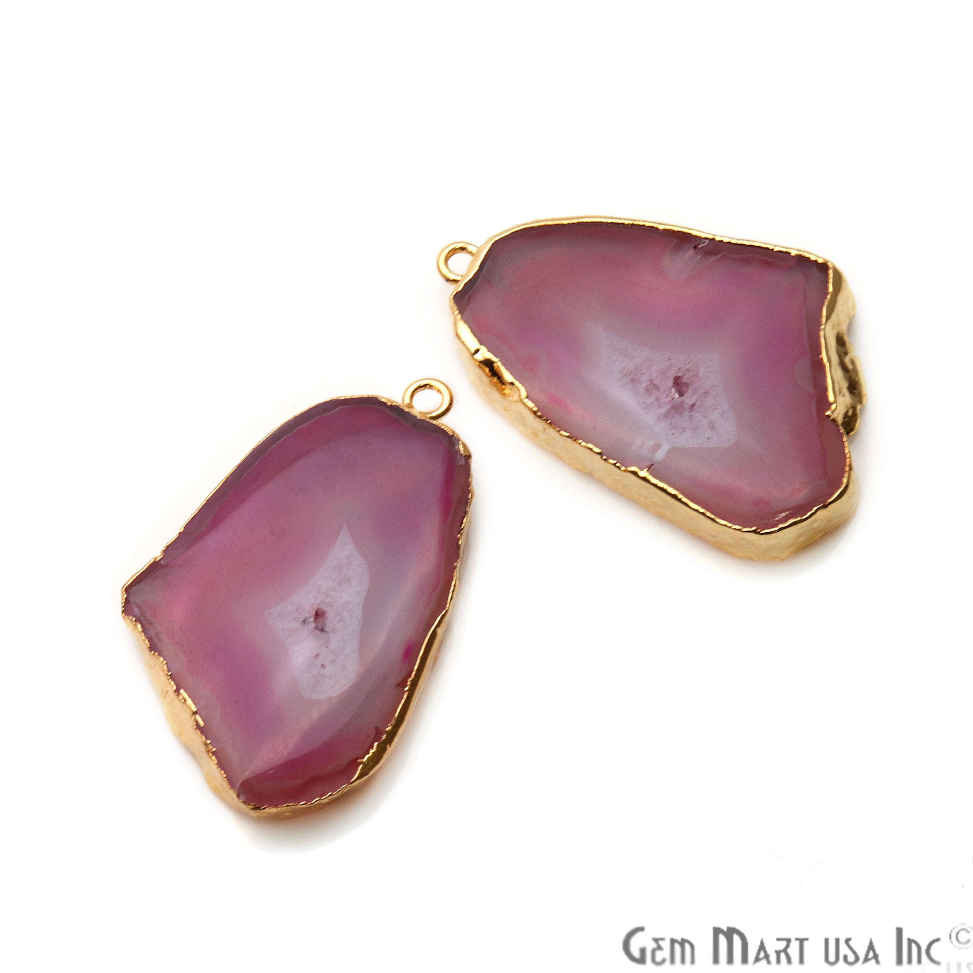 Agate Slice 22x37mm Organic Gold Electroplated Gemstone Earring Connector 1 Pair - GemMartUSA