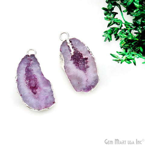 Geode Druzy 33x16mm Organic Silver Electroplated Single Bail Gemstone Earring Connector 1 Pair