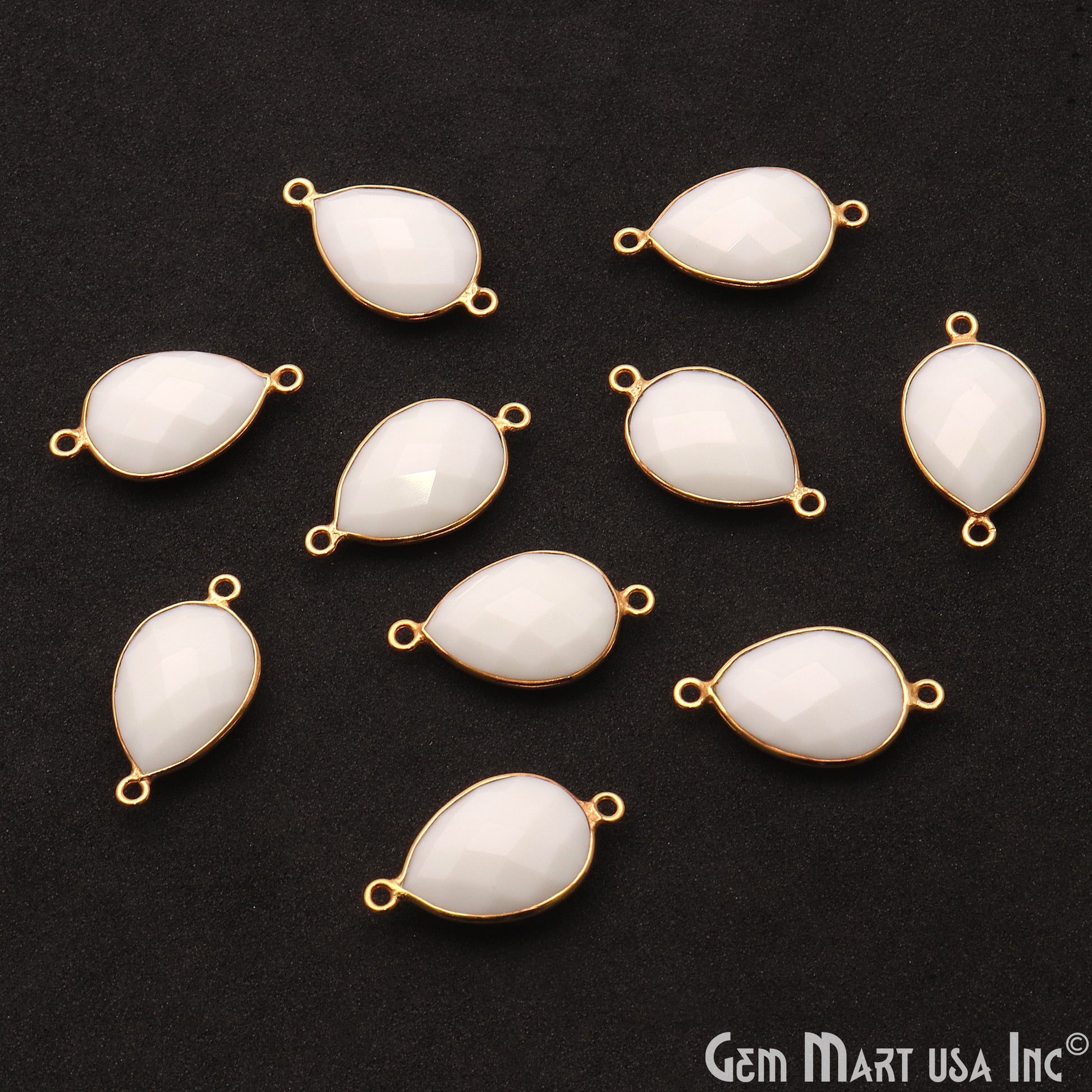 White Agate 18x13mm Gold Plated Double Bail Gemstone Connector - GemMartUSA