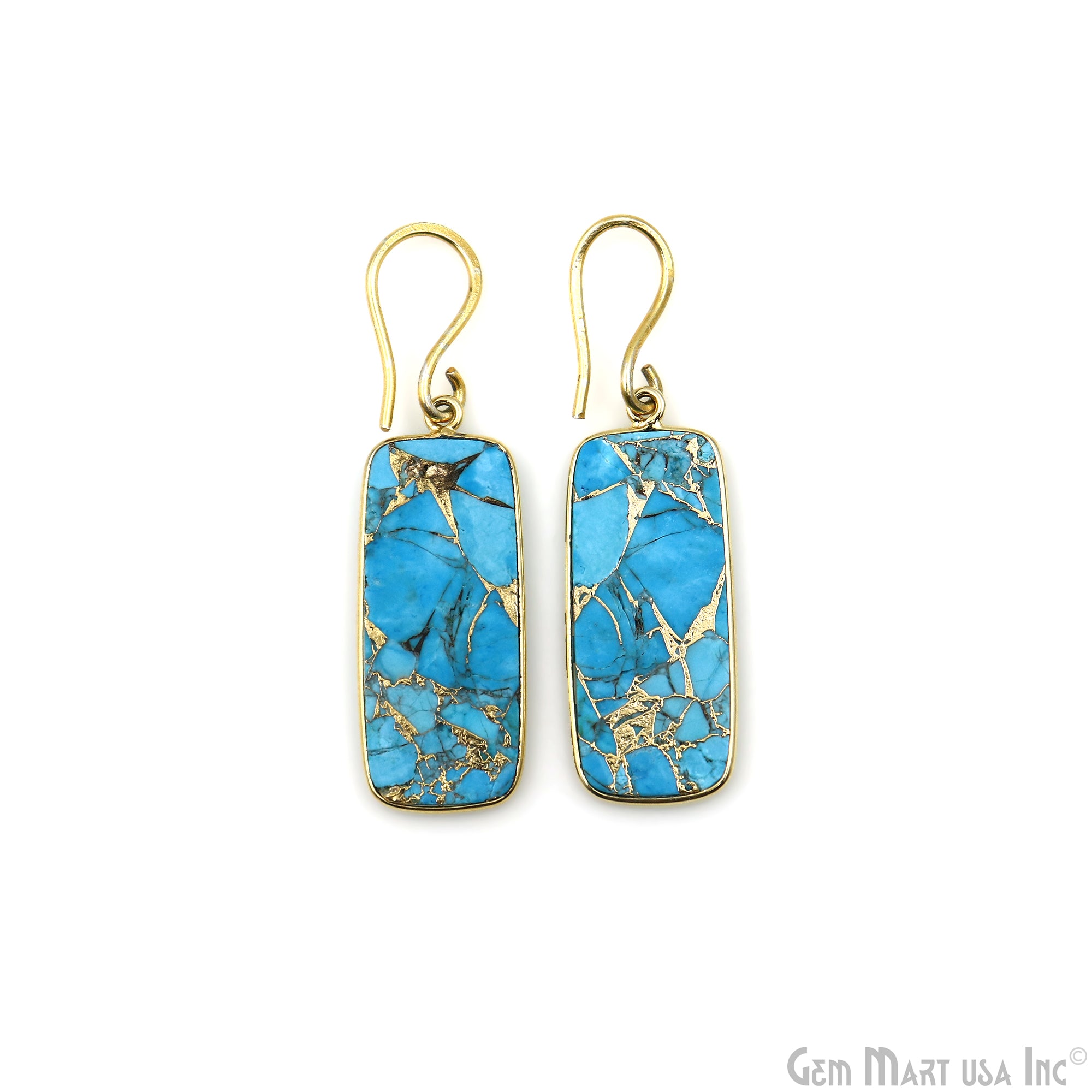Turquoise Mohave 34x12mm Gold Plated Single Bail Earring Connector 1 Pair