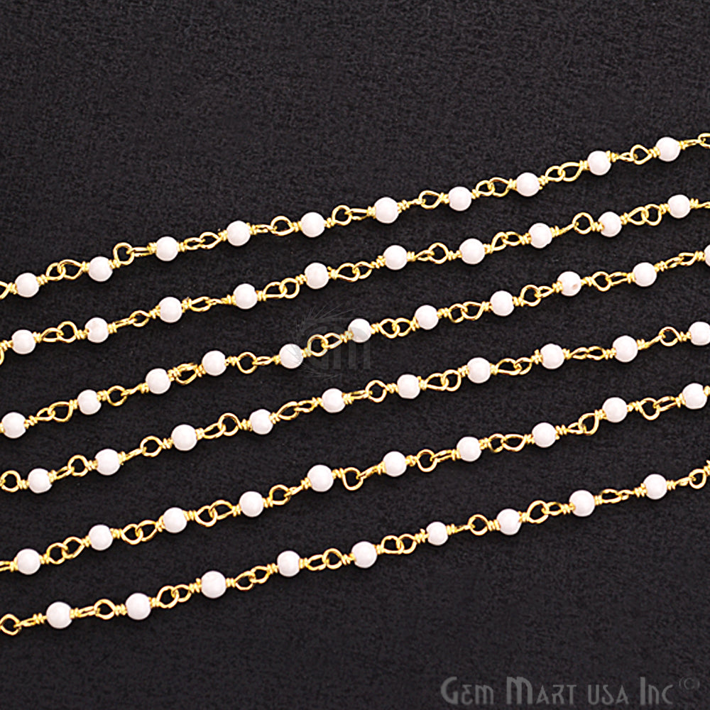 Howlite Smooth Beads Gemstone Gold Plated Wire Wrapped Rosary Chain - GemMartUSA