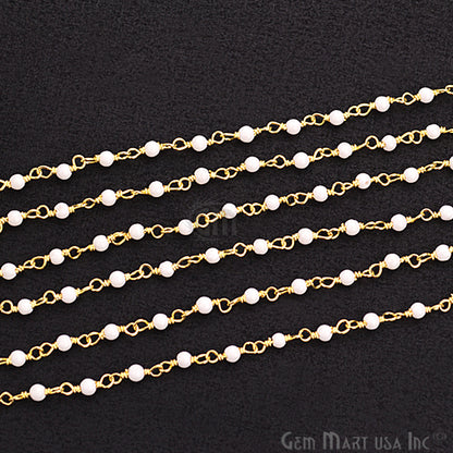 Howlite Smooth Beads Gemstone Gold Plated Wire Wrapped Rosary Chain - GemMartUSA