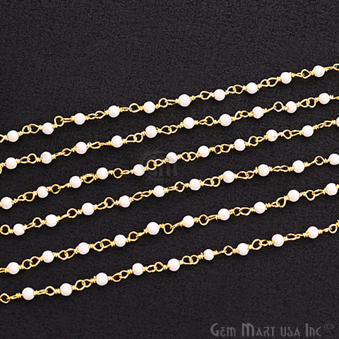 Howlite Smooth Beads Gemstone Gold Plated Wire Wrapped Rosary Chain - GemMartUSA
