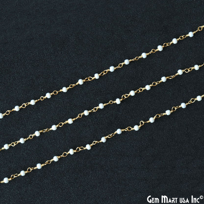 Synthetic Pearl Cabochon Beads 2-2.5mm Gold Wire Wrapped Rosary Chain