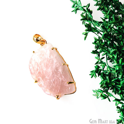 Natural Morganite Organic 41x21mm Gold Plated Prong Setting Single Bail Gemstone Pendant