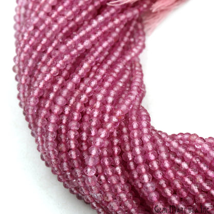 Pink Tourmaline Rondelle Beads, 12.5 Inch Gemstone Strands, Drilled Strung Nugget Beads, Faceted Round, 3-4mm