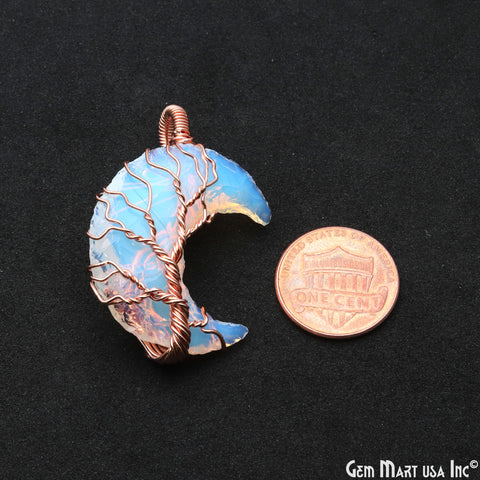 Opalite Moon Shape 42x16mm Rose Gold Wire Wrapped Pendant