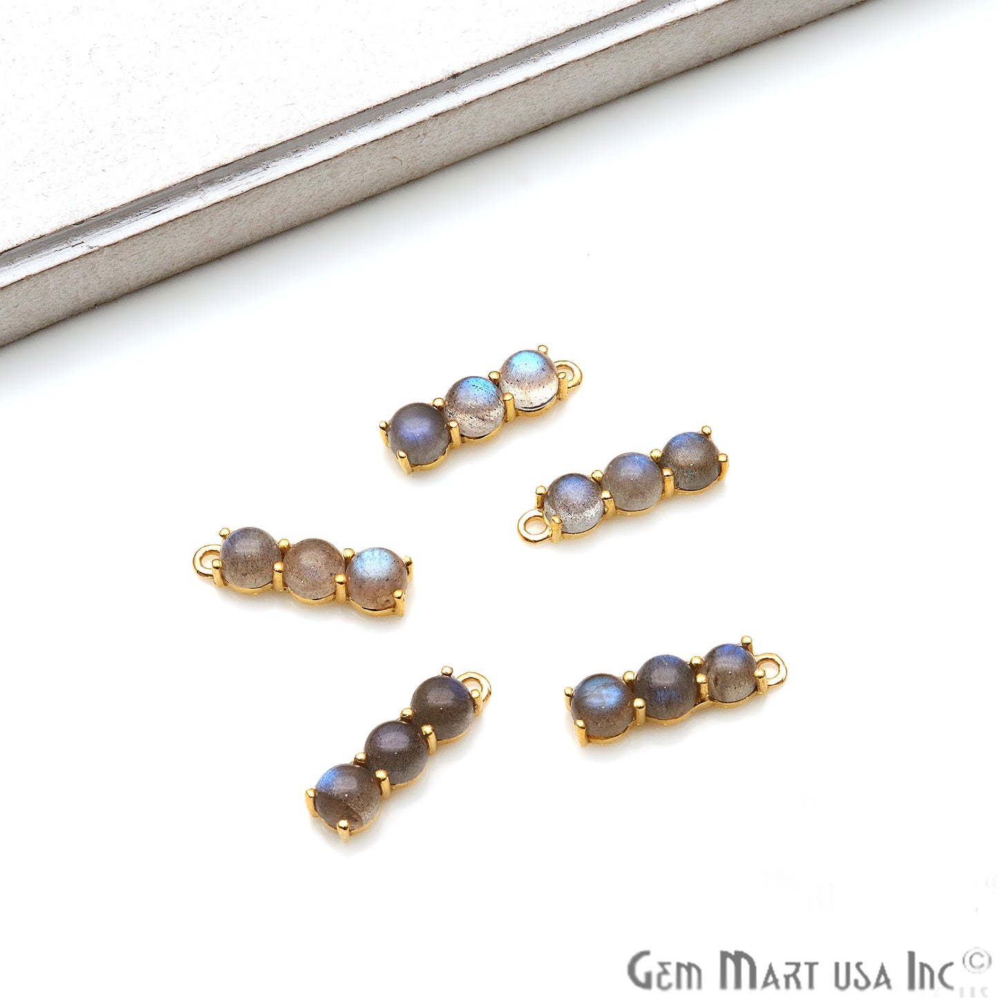 Labradorite Gemstone 22x6mm Prong Setting Gold Plated Component Connector - GemMartUSA