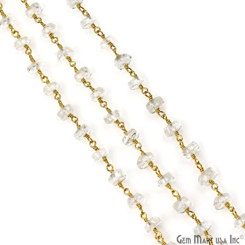 Crystal Cabochon Beads 5-6mm Gold Plated Gemstone Rosary Chain