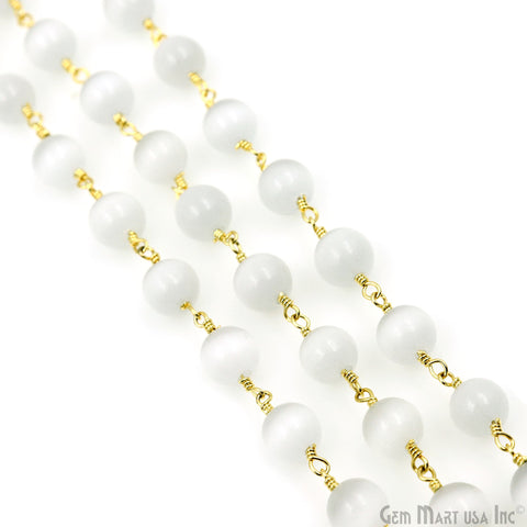 White Monalisa Smooth Beads 8mm Gold Plated Wire Wrapped Rosary Chain