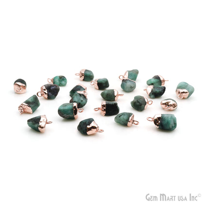 Emerald Gemstone 15x10mm Organic Rose Gold Electroplated Single Bail Connector