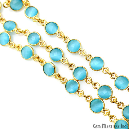 Blue Monalisa 5mm Bezel Link Gold Plated Continuous Connector Chain