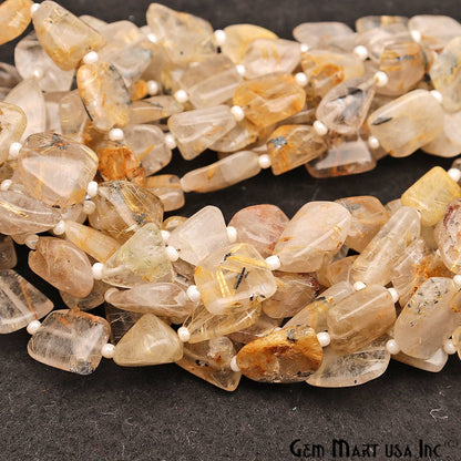 Golden Rutilated Free Form 12x9mm Tumble Beads Gemstone Strands - GemMartUSA