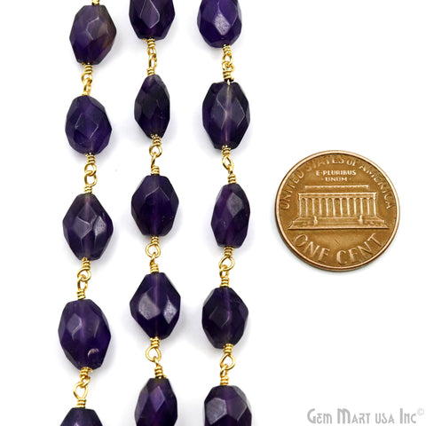 Amethyst Faceted Beads 6x8mm Gold Wire Wrapped Rosary Chain