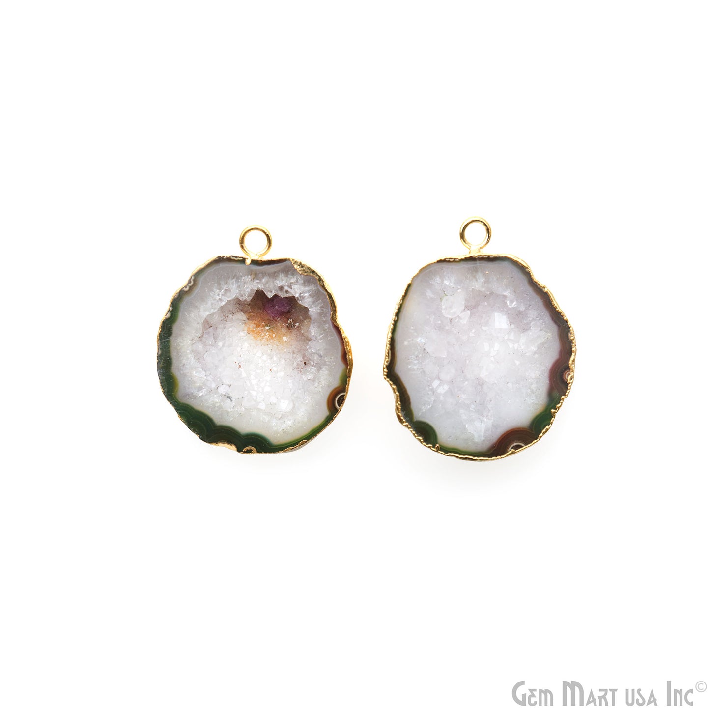 Geode Druzy 35x27mm Organic Gold Electroplated Single Bail Gemstone Earring Connector 1 Pair