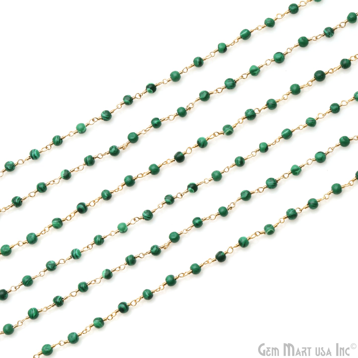 Malachite 3-3.5mm Beaded Gold Wire Wrapped Rosary Chain