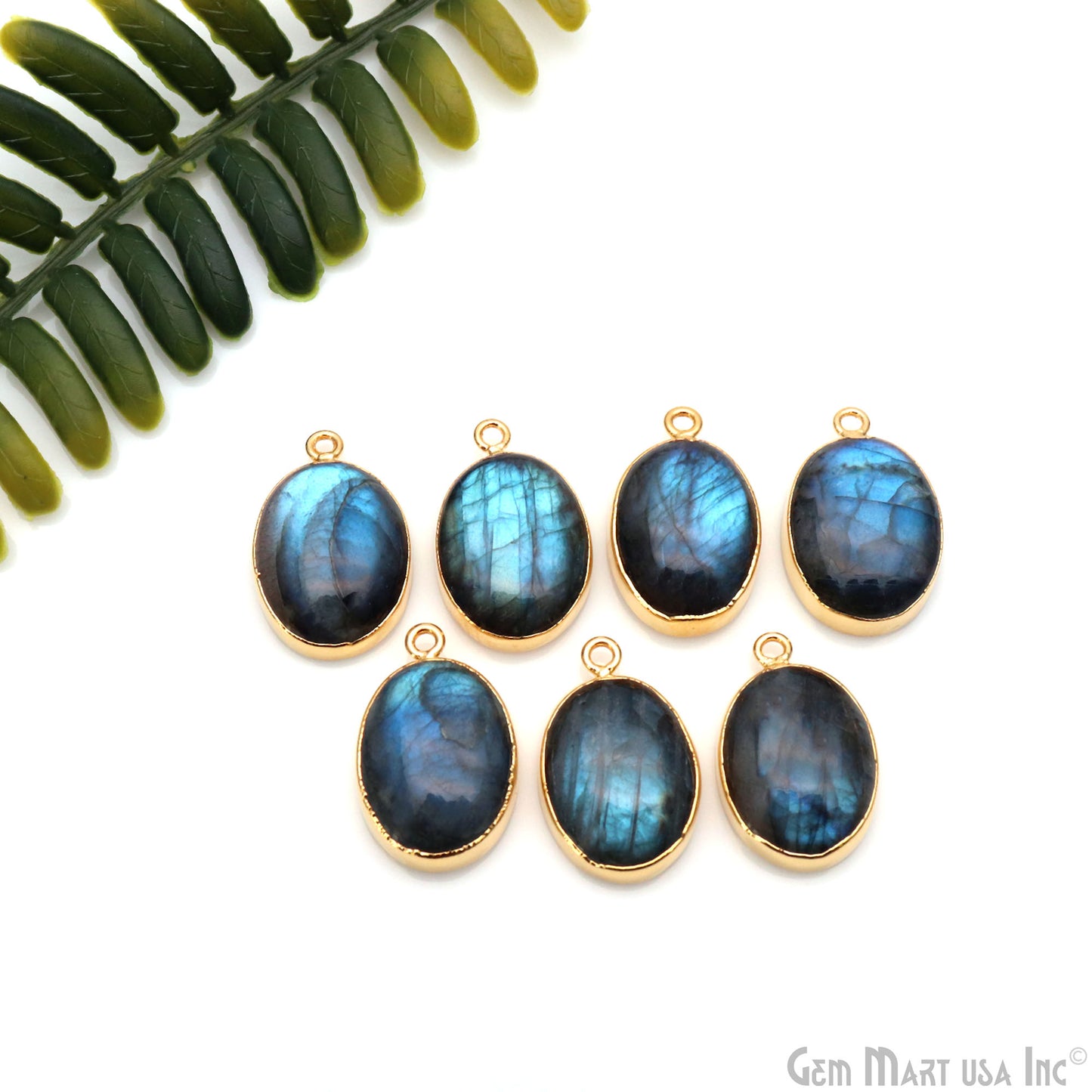 Flashy Labradorite 23x15mm Cabochon Oval Single Bail Gold Electroplated Gemstone Connector