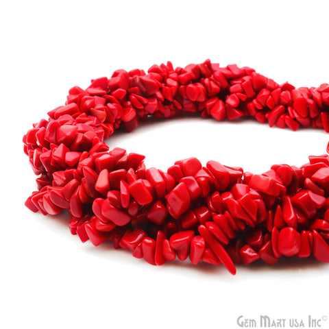 Coral Chip Beads, 34 Inch, Natural Chip Strands, Drilled Strung Nugget Beads, 7-10mm, Polished, GemMartUSA (CHCR-70004)