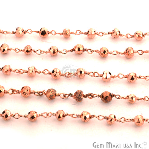 Copper Pyrite 3-3.5mm Copper Plated Wire Wrapped Beads Rosary Chain (763901181999)