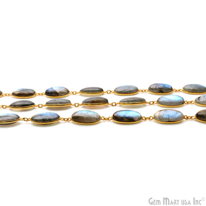 Labradorite Cabochon Oval 9x18mm Gold Plated Continuous Connector Chains