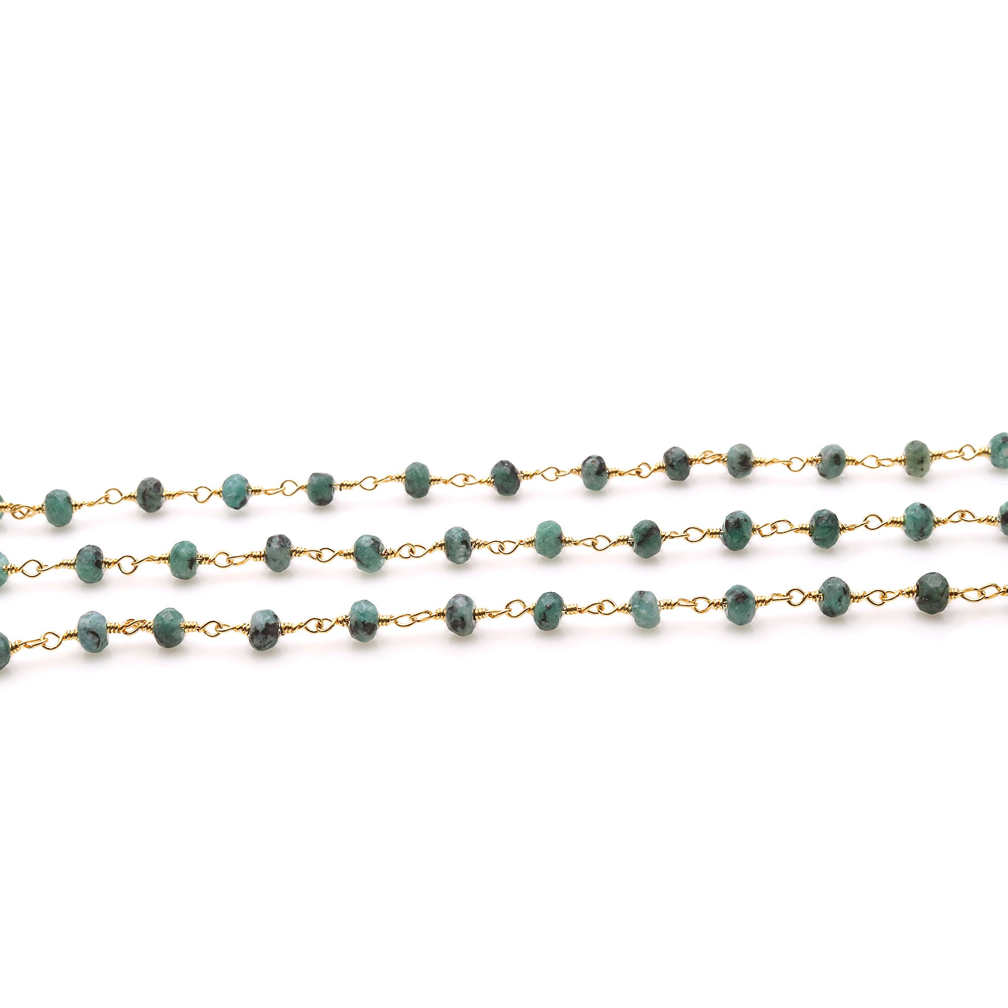 Chrysocolla Jade Faceted Beads 4mm Gold Plated Wire Wrapped Rosary Chain - GemMartUSA