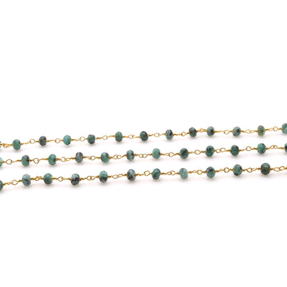 Chrysocolla Jade Faceted Beads 4mm Gold Plated Wire Wrapped Rosary Chain - GemMartUSA