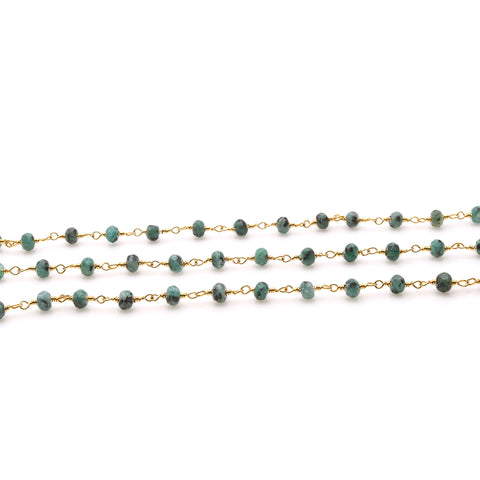 Chrysocolla Jade Faceted Beads 4mm Gold Plated Wire Wrapped Rosary Chain - GemMartUSA