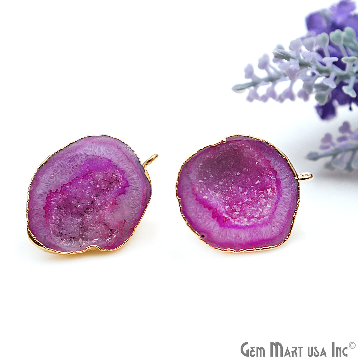 DIY Agate Slice Geode Druzy 31x21mm Gold Electroplated Loop Connector Studs Earrings - GemMartUSA