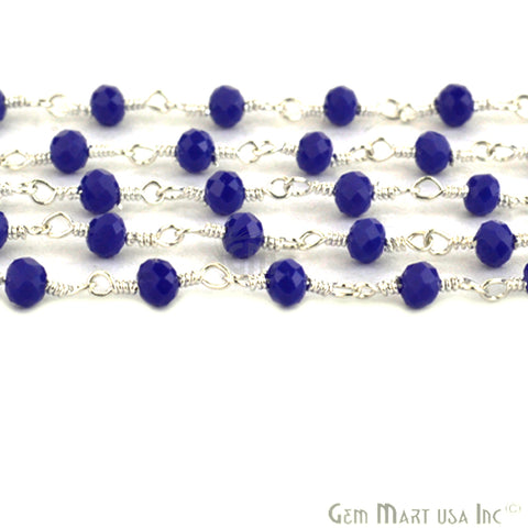 Dark Blue Chalcedony Silver Plated Wire Wrapped Beads Rosary Chain (763831353391)