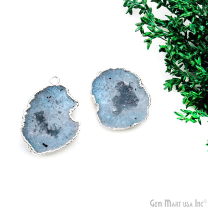 Geode Druzy 38x27mm Organic Silver Electroplated Single Bail Gemstone Earring Connector 1 Pair