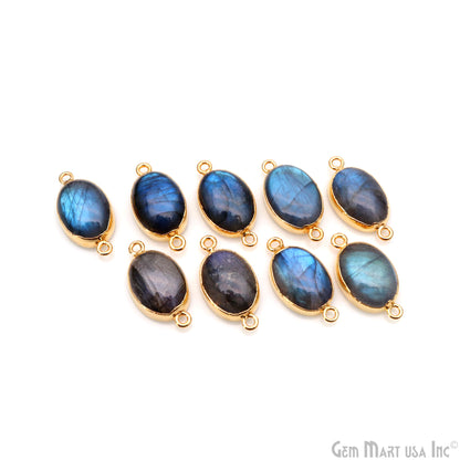 Flashy Labradorite 25x13mm Cabochon Oval Double Bail Gold Electroplated Gemstone Connector