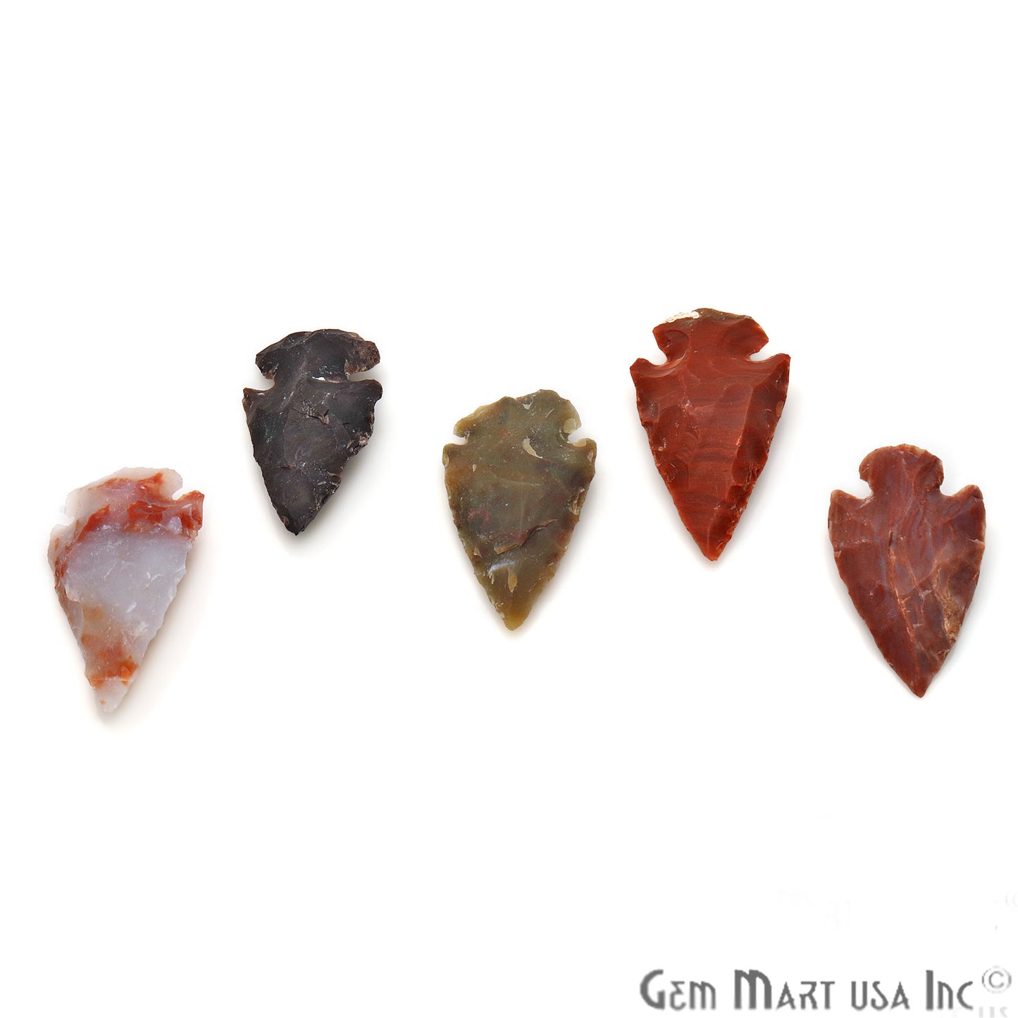 5pc Lot Arrowhead Cut Gemstones, 37x19mm Handcrafted Stone, Loose Gemstone, DIY Pendant, DIY Jewelry - GemMartUSA